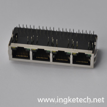 Ingke YKJD-801489BNL 100% cross J8064D648A 4 Port RJ45 Jacks with Integrated Magnetics